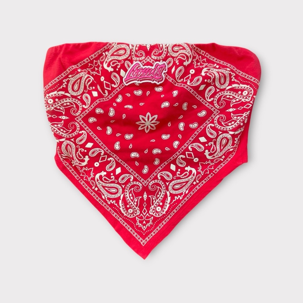 • Y2K Fashion Magazine Jersey Bandana Red Tube Top S